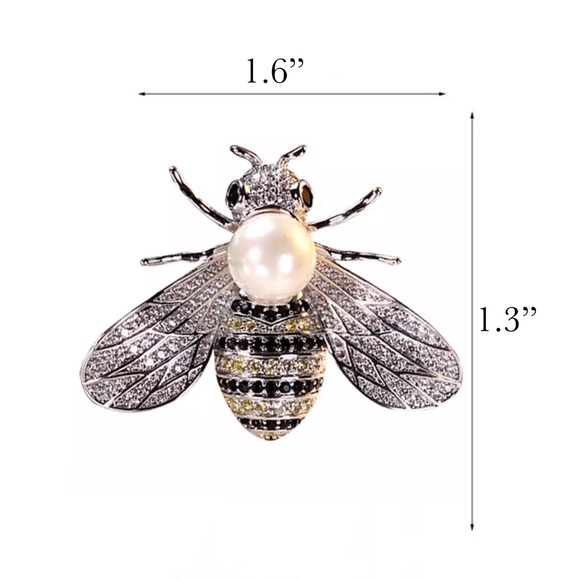 Silver Crystal Bumblebee Pearl Brooch Lapel Pin - Picture 16 of 16